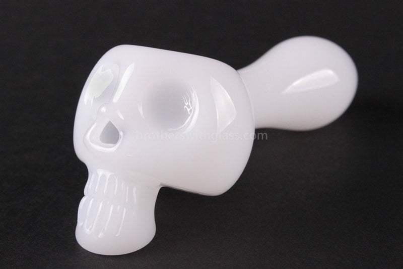Chameleon Glass Bone Head Skull Hand Pipe - Jade White.