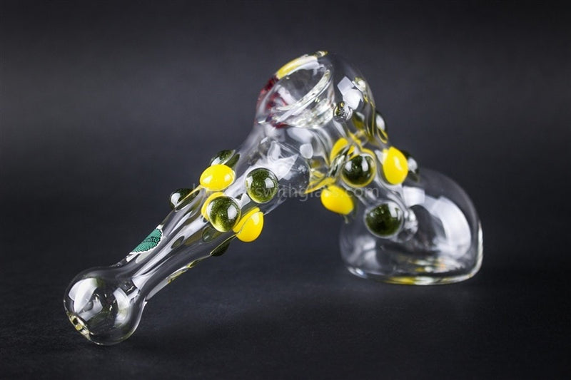 Greenlite Glass Colored Marble Hammer Bubbler Water Pipe - Green and Yellow.