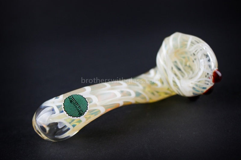 Greenlite Glass Colored Wrapped Standing Sherlock Hand Pipe - White.