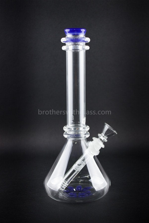 HVY Glass Double Maria Flower Bottom Beaker Bong - Cobalt.