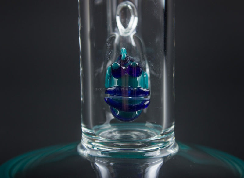 HVY Glass Straight Fish Perc Water Pipe - Teal With Waves.