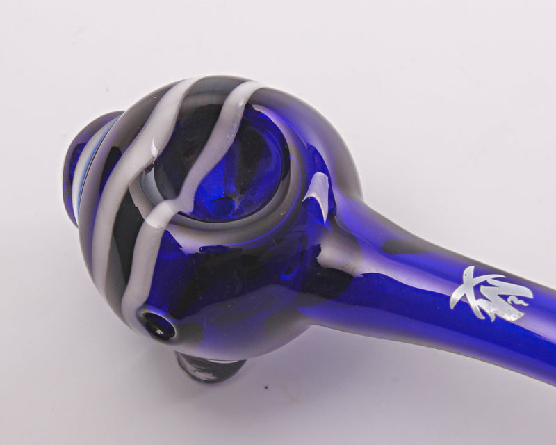 Mathematix Glass 8 In Striped Gandalf Hand Pipe - Blue and White Mathematix Glass