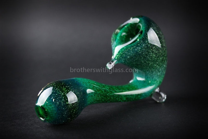 Nebula Glass Space Green Frit Sherlock Hand Pipe.