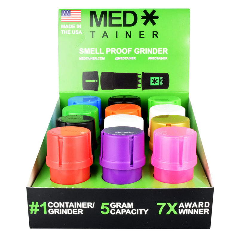 12 PC DISPLAY - Medtainer Storage Container - Assorted Solid Colors CannaDrop-AFG