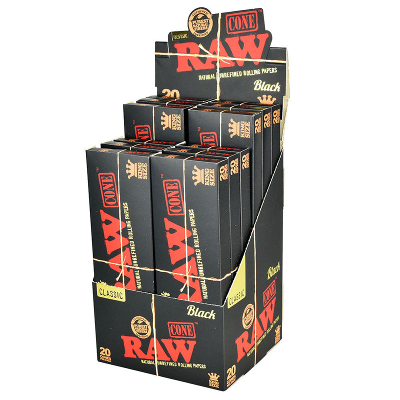 12PC DISP - RAW Black Pre-Rolled Cones - 20pk/King Size CannaDrop-AFG