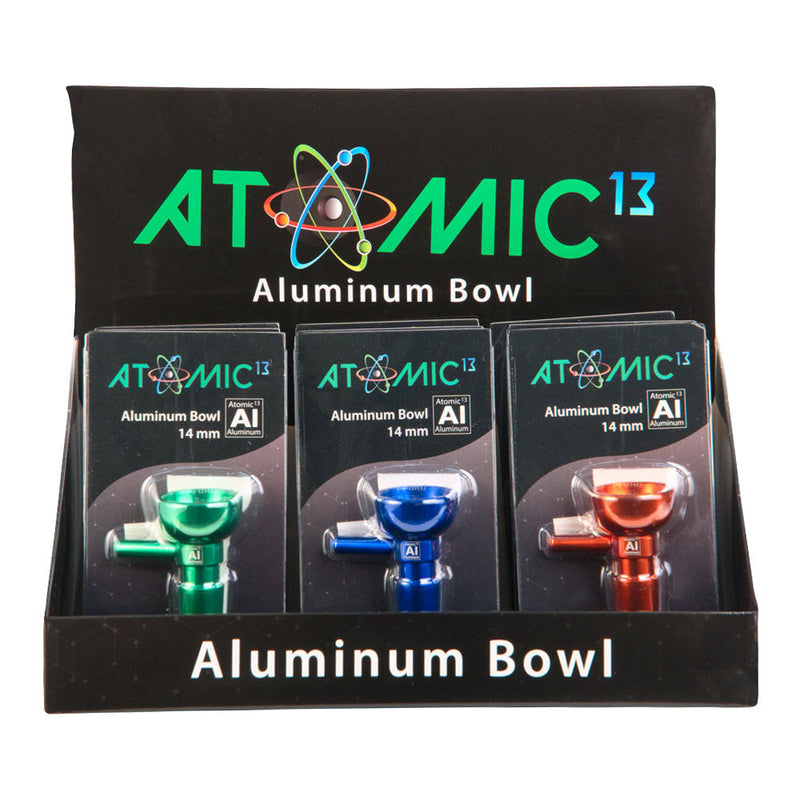 12PC DISPLAY - Atomic 13 Aluminum Herb Slide - 14mm M / Assorted Colors CannaDrop-AFG