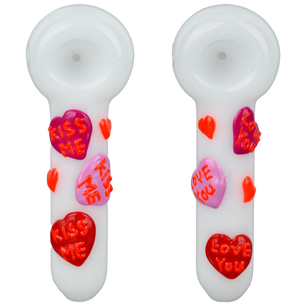 5PC SET - Valentines Hearts Glow In The Dark Glass Spoon Pipe - 5" CannaDrop-AFG