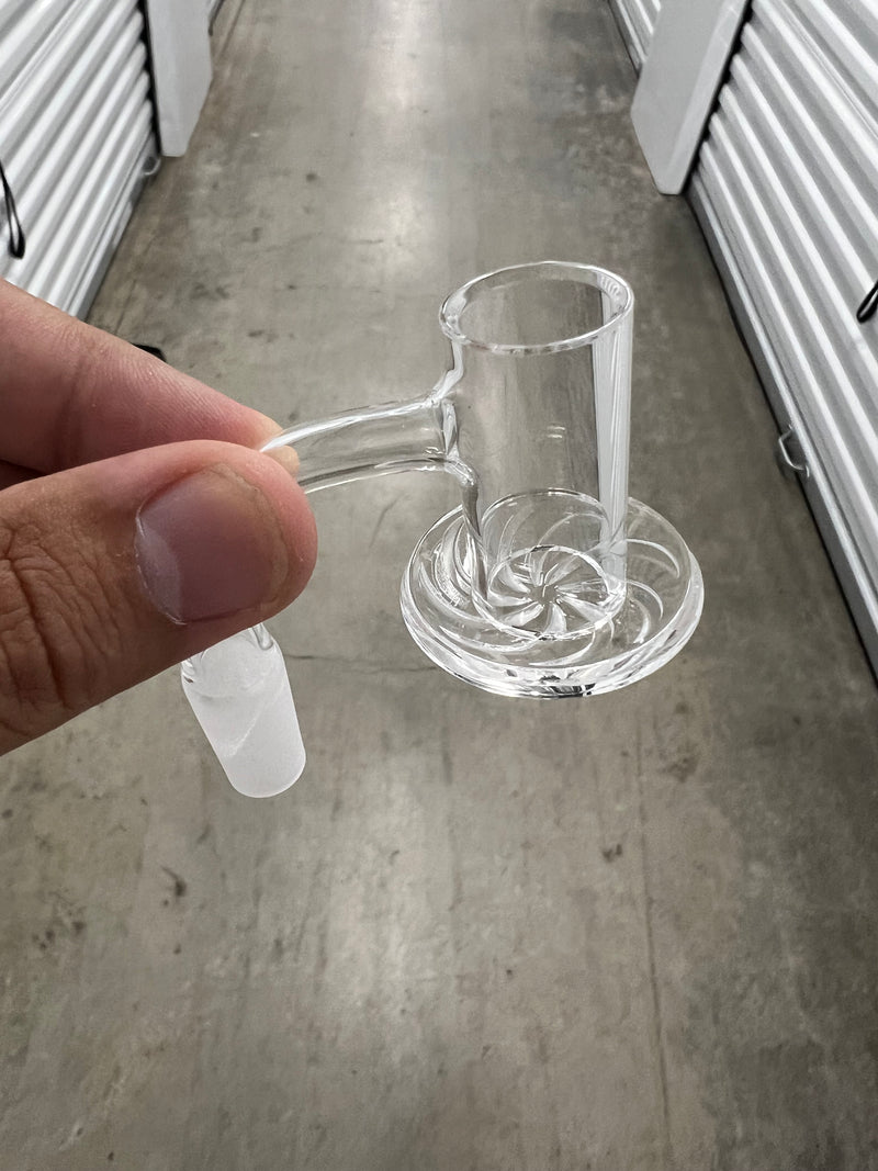 No Label Glass Fully Welded 14mm Quartz Vortex Dish Banger - 90 Degree