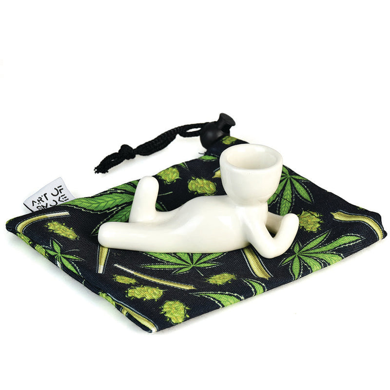 Art Of Smoke Pot Head Ceramic Pipe w/ Hemp Leaf Pattern Bag CannaDrop-AFG