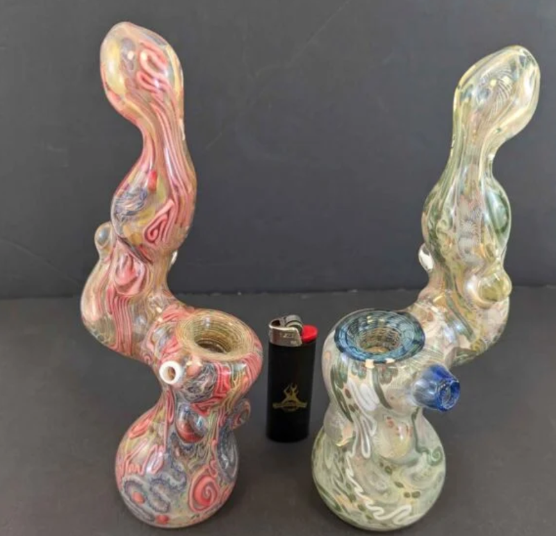 Blue Bird Glass Inside Out Sherlock Double Blown Bubbler Brothers with Glass