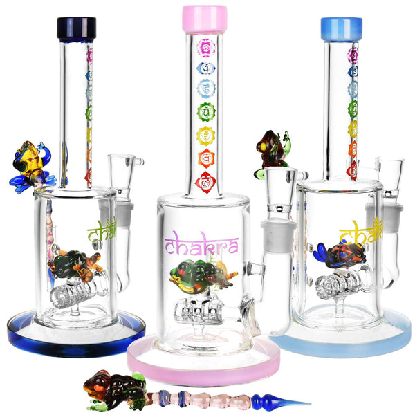 Chakra Frog Water Pipe w/ Stir Tool - 9"/19mm F/Asst Colors CannaDrop-AFG