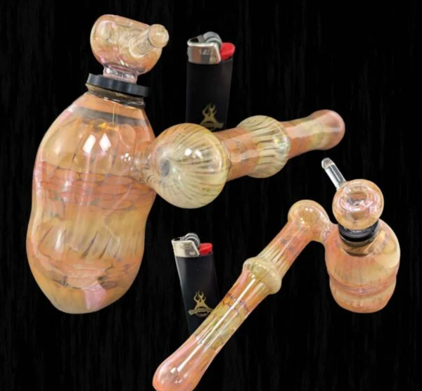 Chameleon Glass Multi Layer Gold and Silver fumed sidecar hammer bubbler Chameleon Glass