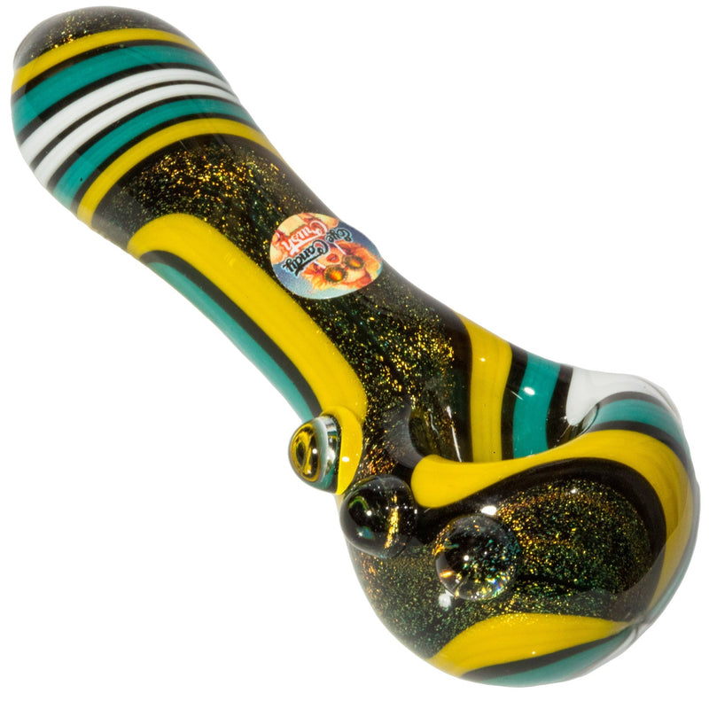 Crush Dichroic Glass Spoon Pipe with Colorful Grip Bumps 4" Crush