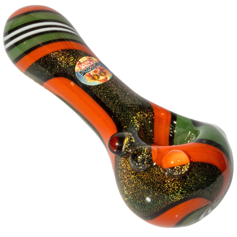 Crush Dichroic Glass Spoon Pipe with Colorful Grip Bumps 4" Crush