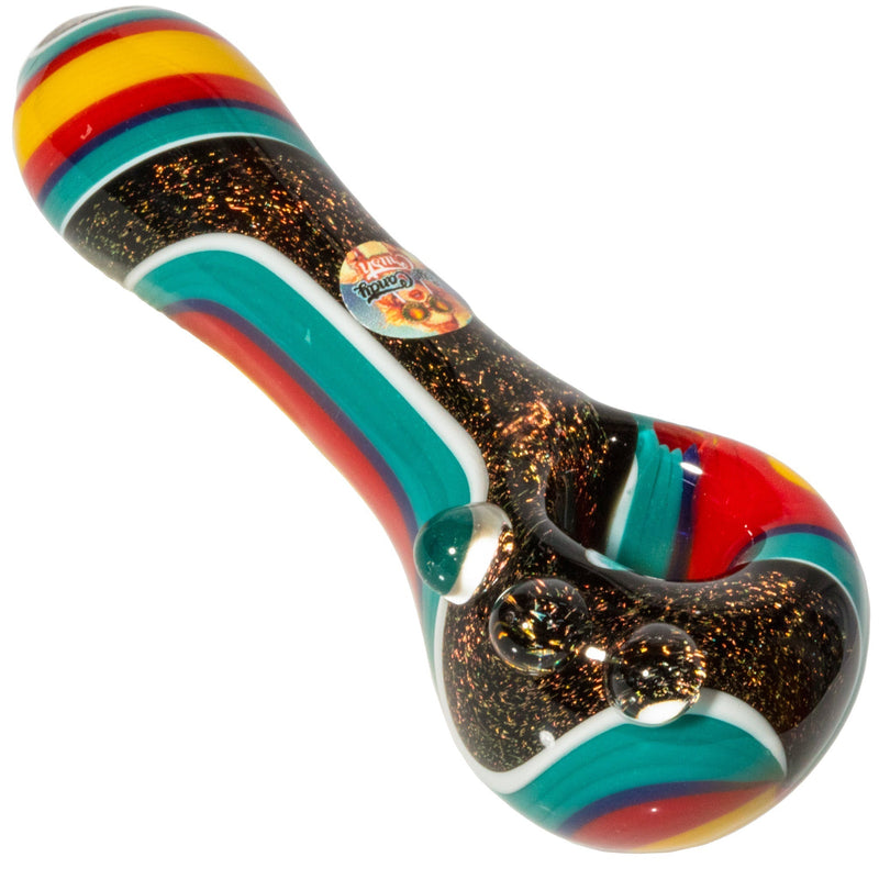 Crush Dichroic Glass Spoon Pipe with Colorful Grip Bumps 4" Crush