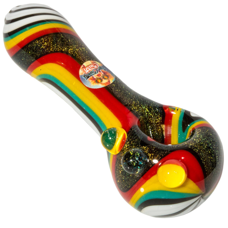 Crush Dichroic Glass Spoon Pipe with Colorful Grip Bumps 4" Crush