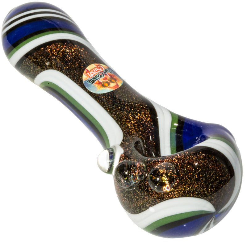 Crush Dichroic Glass Spoon Pipe with Colorful Grip Bumps 4" Crush