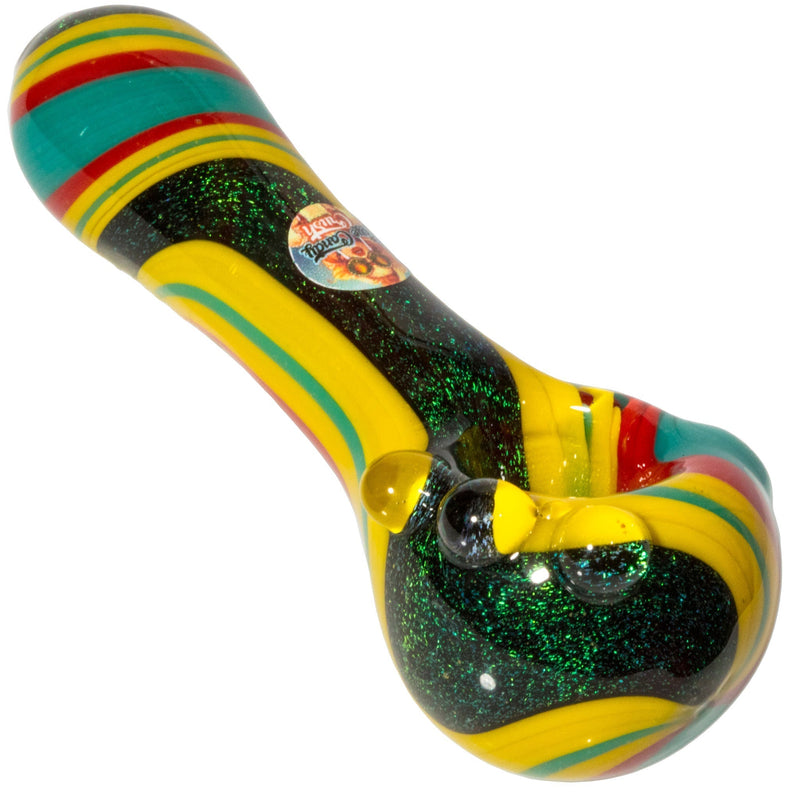 Crush Dichroic Glass Spoon Pipe with Colorful Grip Bumps 4" Crush