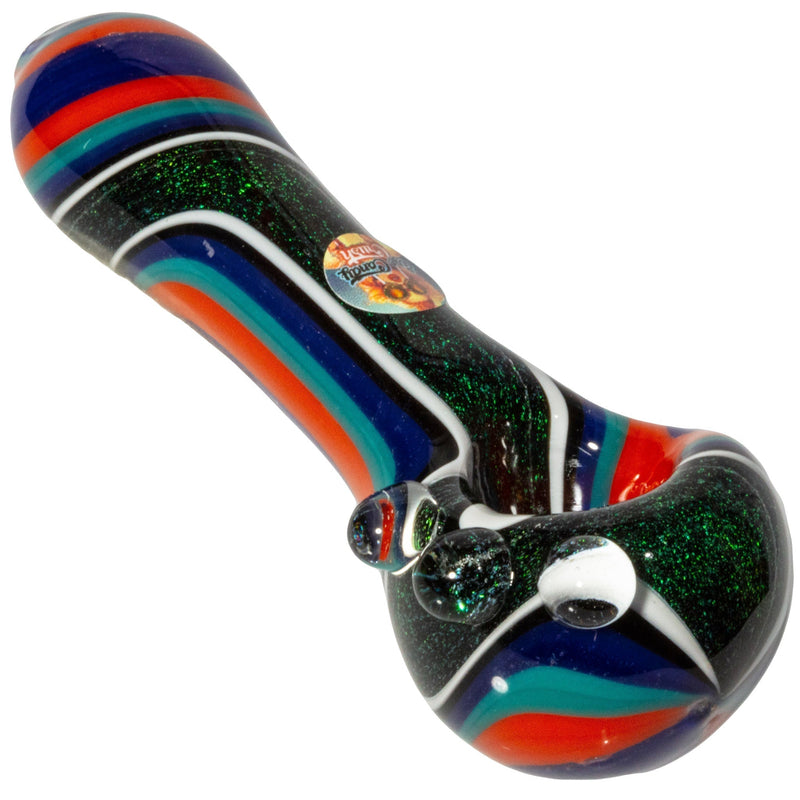 Crush Dichroic Glass Spoon Pipe with Colorful Grip Bumps 4" Crush