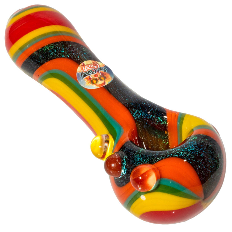 Crush Dichroic Glass Spoon Pipe with Colorful Grip Bumps 4" Crush