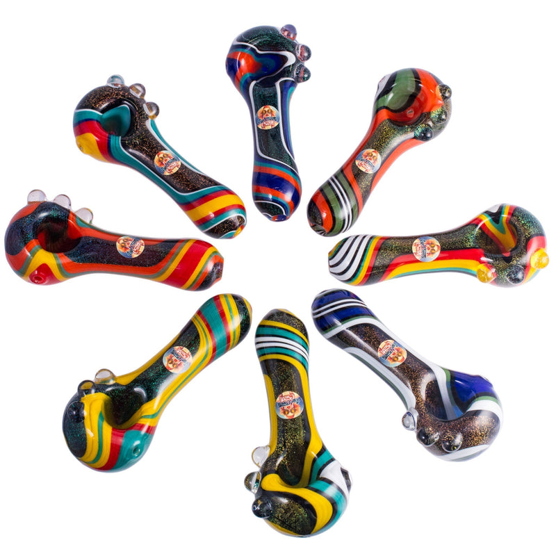 Crush Dichroic Glass Spoon Pipe with Colorful Grip Bumps 4" Crush