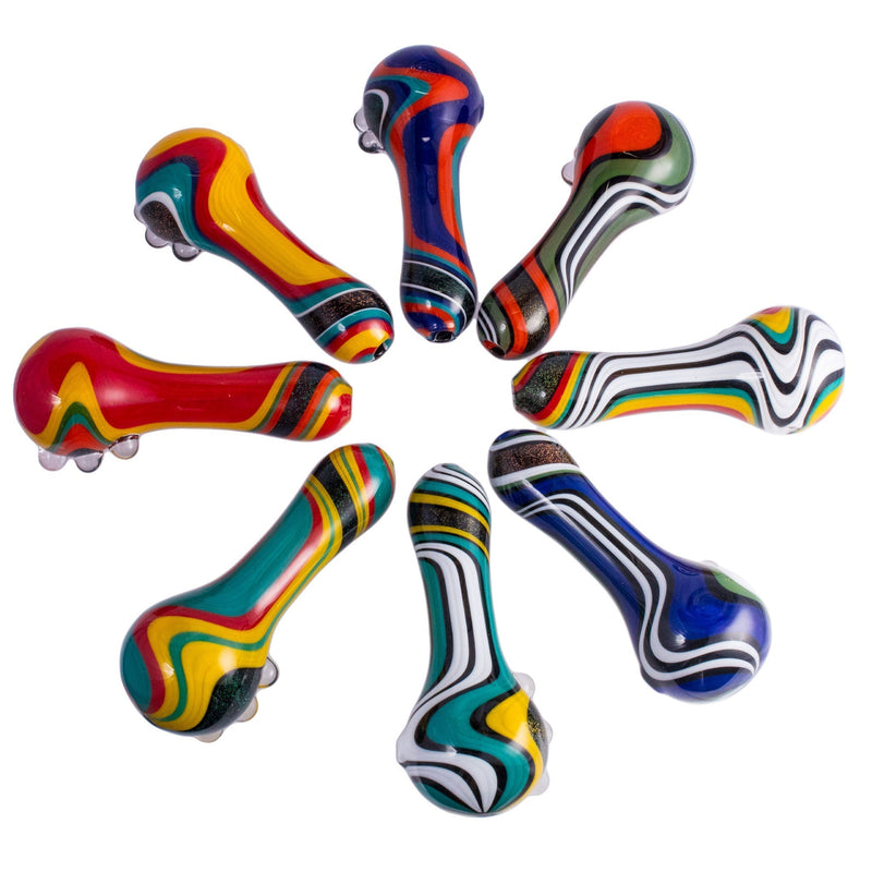 Crush Dichroic Glass Spoon Pipe with Colorful Grip Bumps 4" Crush