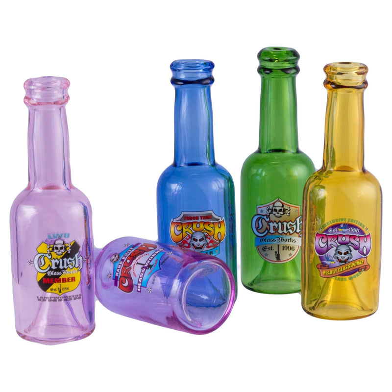 Crush Vibrant Borosilicate Glass Bottle Chillums - 4" Hand Pipes in Rainbow Colors Crush