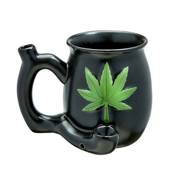 Embossed Hemp Leaf Ceramic Pipe Mug CannaDrop-AFG
