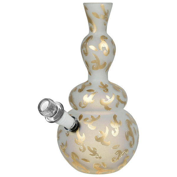 Fleur-de-lis Frosted Soft Glass Water Pipe - 9" / 14mm F CannaDrop-AFG