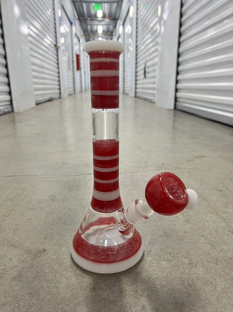 Goo Roo Designs Red & White Beaker Bong Brothers with Glass