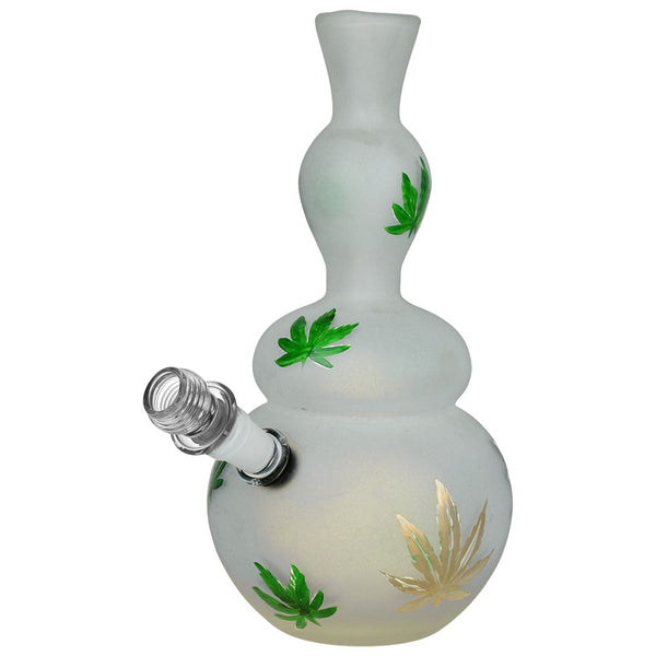 Hemp Leaf Frosted Soft Glass Water Pipe - 9" / 14mm F CannaDrop-AFG