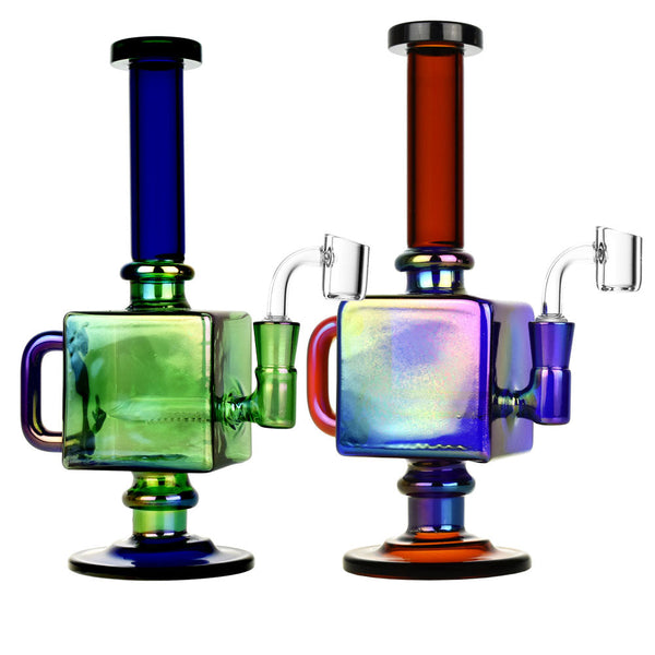 Iridescent Teapot Cube Inline Rig - 9.5"/14mm F/Colors Vary CannaDrop-AFG