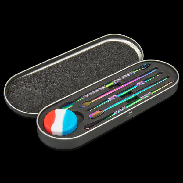 Iridescent Titanium Dabber Set with Silicone Dish and Case Rupert's Drop