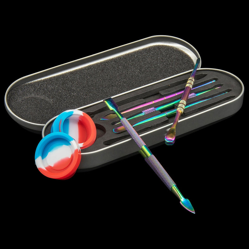 Iridescent Titanium Dabber Set with Silicone Dish and Case Rupert's Drop