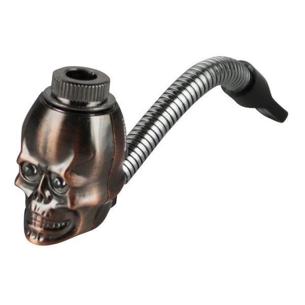 Metal Skull Hand Pipe w/ Flexible Stem CannaDrop-AFG
