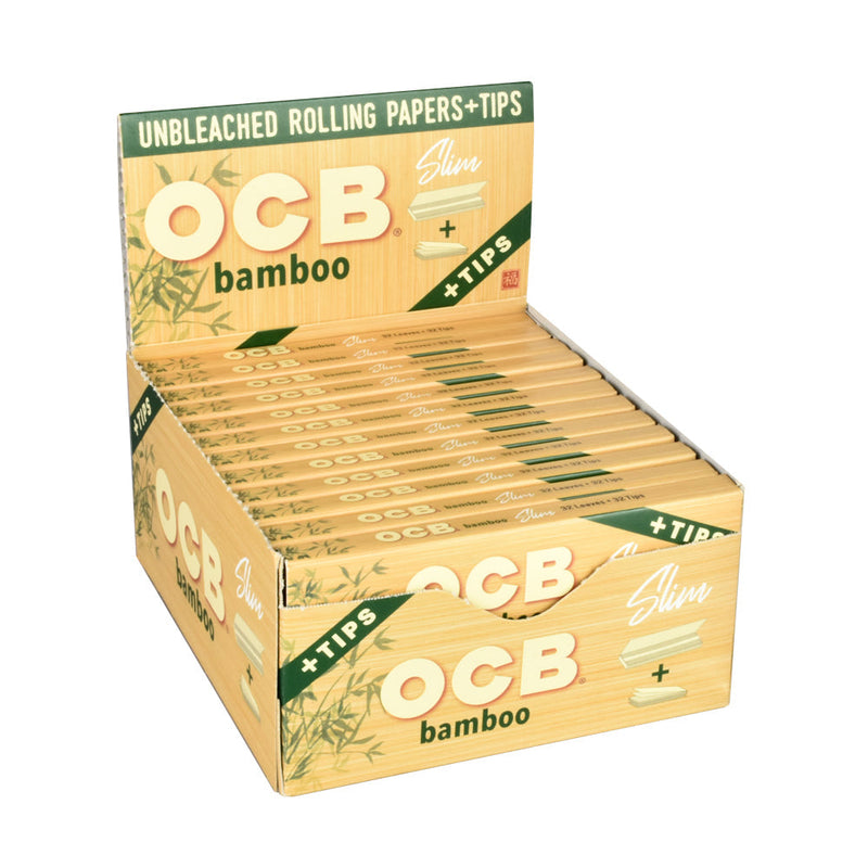 OCB Bamboo Rolling Papers with Tips | 24pc Display CannaDrop-AFG
