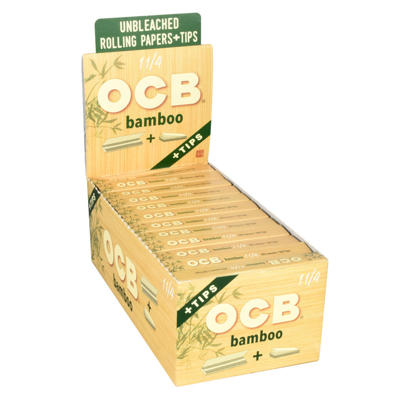 OCB Bamboo Rolling Papers with Tips | 24pc Display CannaDrop-AFG