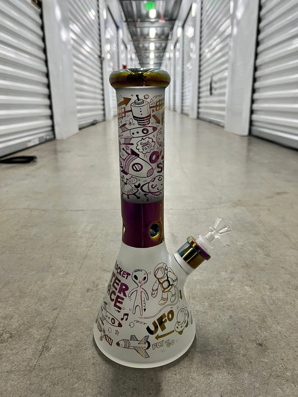 Phoenix Glass Holographic Electroplated Beaker Bong - Purple UFO Brothers with Glass