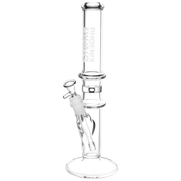 Phoenix Rising Double Ring Straight Tube Glass Water Pipe - 14.5"/14mm F/Clear CannaDrop-AFG