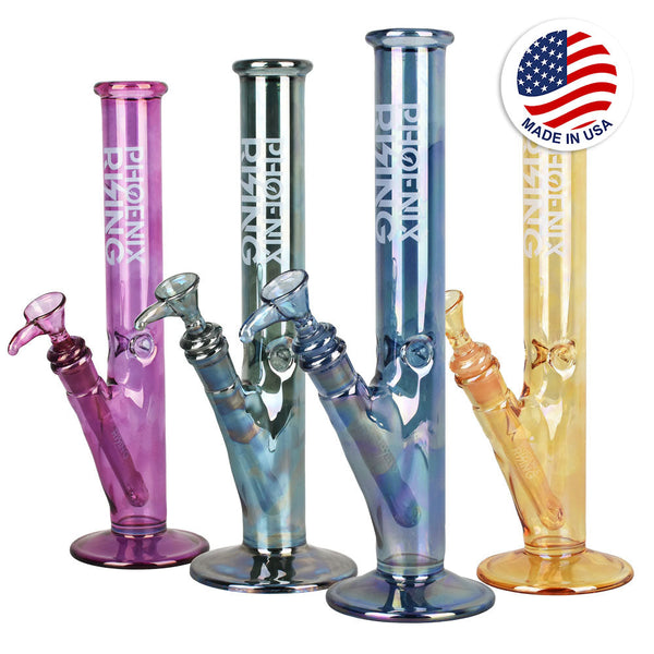Phoenix Rising Shine Straight Slim Water Pipe - 12"/14mm F/Clrs Vry CannaDrop-AFG
