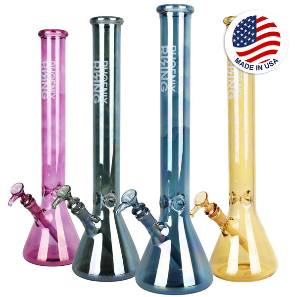 Phoenix Rising Shine Tall Beaker Water Pipe-18"/14mm F/Clrs Vry CannaDrop-AFG