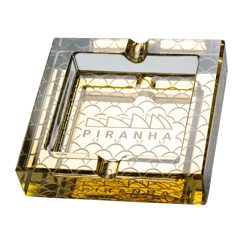 PIRANHA GLASS ASHTRAY - STRAIGHT SQUARE - SCALES PATTERN - GOLD CannaDrop-Windship