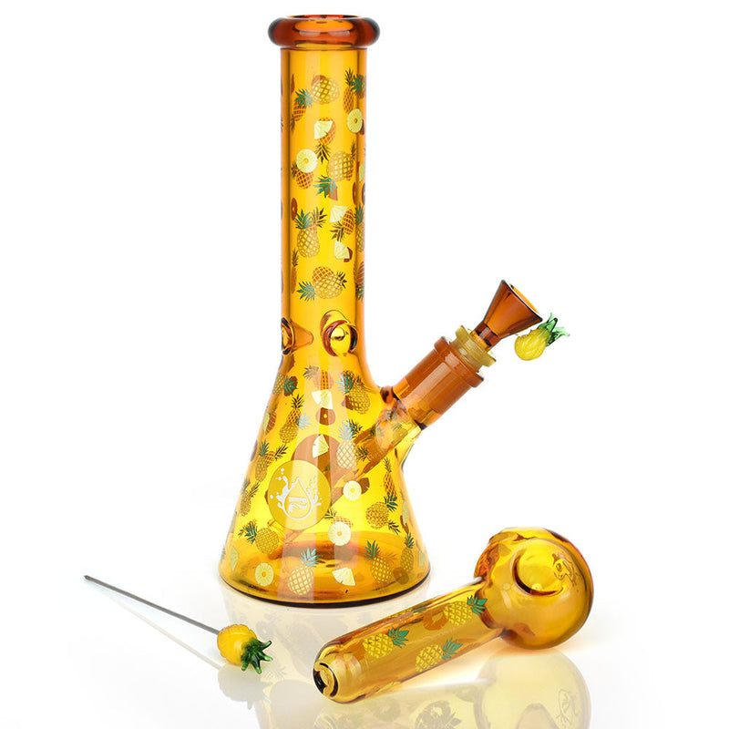 Pulsar Fruit Series Pineapple Express Herb Pipe Glow Duo - 10" / 14mm F CannaDrop-AFG