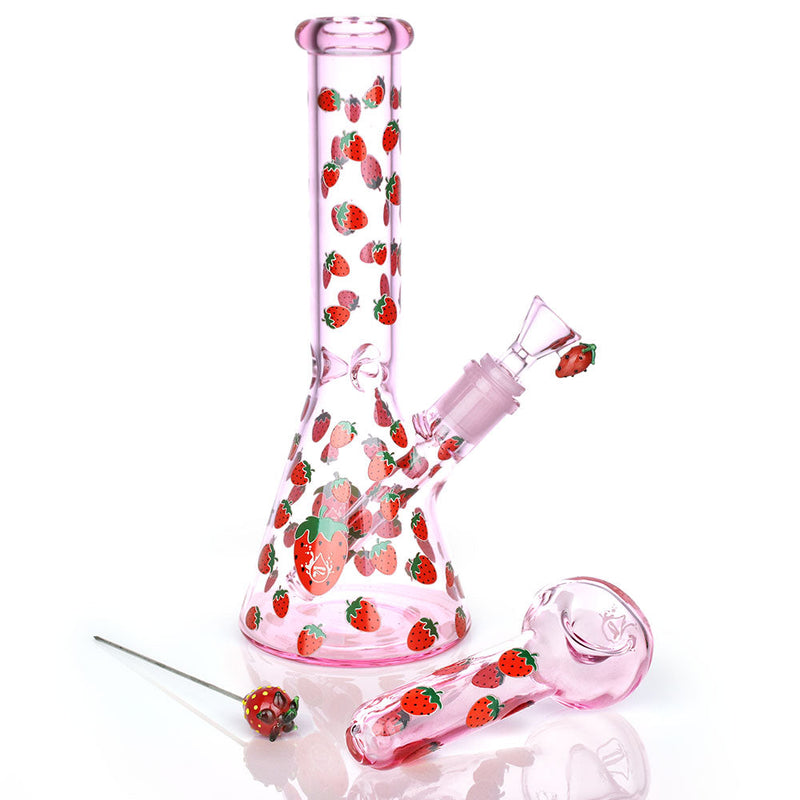 Pulsar Fruit Series Strawberry Cough Herb Pipe Glow Duo - 10" / 14mm F CannaDrop-AFG