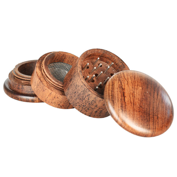 Round Rosewood 4pc Grinder w/ Screen CannaDrop-AFG
