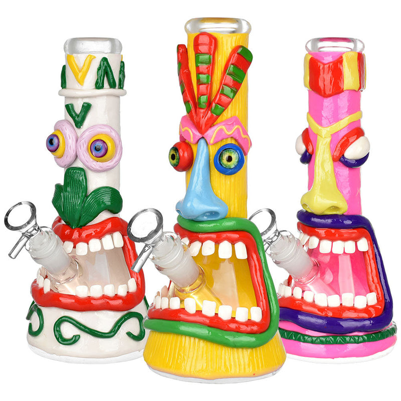 Screamin' Tiki 3D Painted Beaker Water Pipe - 9.75" / Designs Vary CannaDrop-AFG