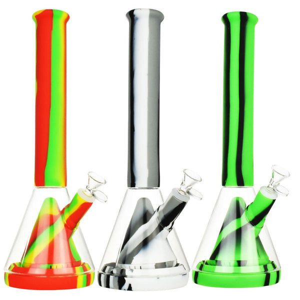 Striped Silicone & Glass Water Pipe - 14"/14mm F/Colors Vary CannaDrop-AFG