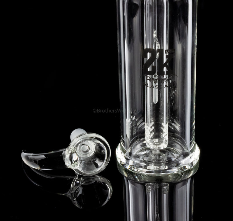 2K Glass Art Clear Gridded Fixed Downstem Ash Catcher 14 and 18mm.