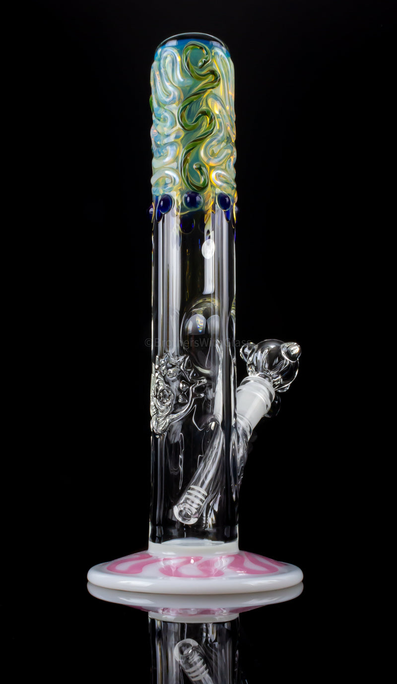 Blowfish Glassworks Color Worked and Fumed Straight Bong.