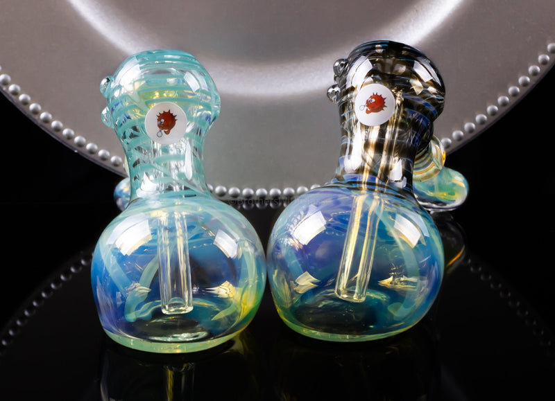 Blowfish Glassworks Silver Fumed with Wrap and Rake Hammer Bubbler.